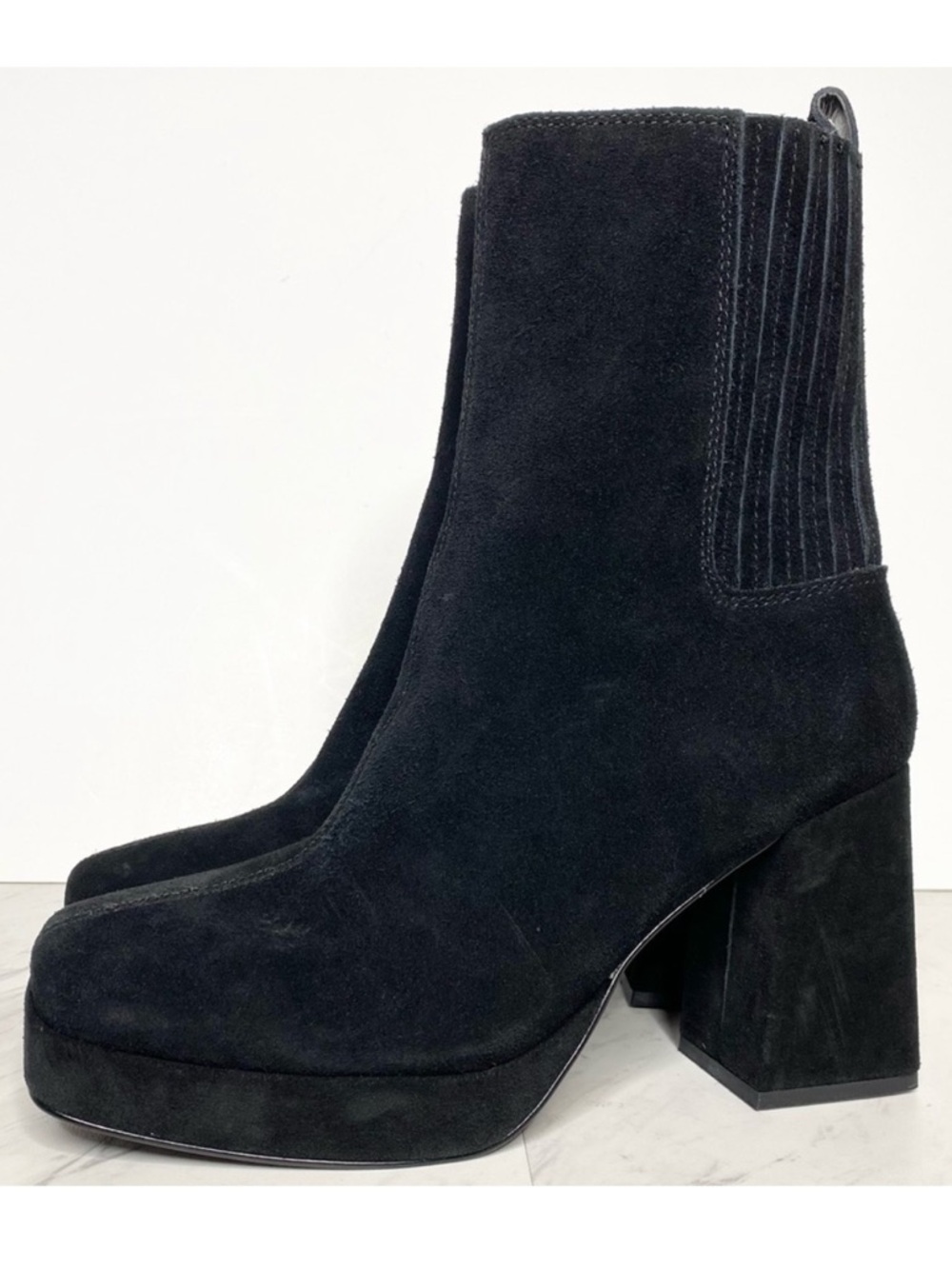 New! Blondo Rozalie Square Toe Black Suede Heeled Boot 9M